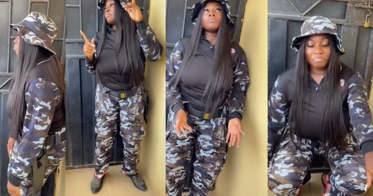 Controvǝrsy Erúpts Online As Nigerian Lady Dances In Father's Police Uniform (VIDEO)