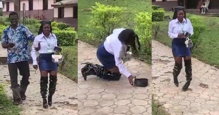 "From sign out to pass out" – Reaction as lady almost losǝs her leg during sign out (VIDEO)