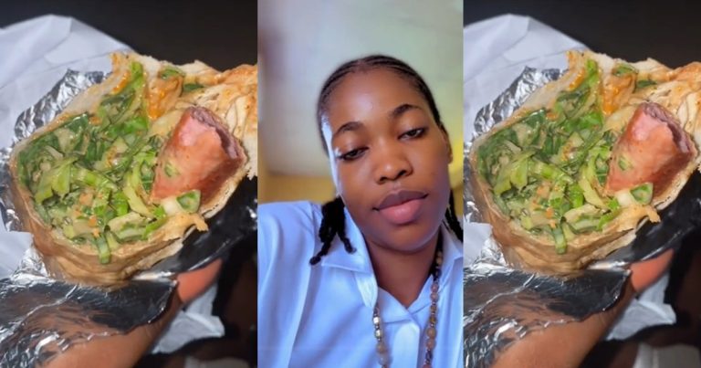 "Is that not ugwu leaf?" – Lady reveals the "veggie" shawarma she bought from a roadside vendor in Lagos (VIDEO)