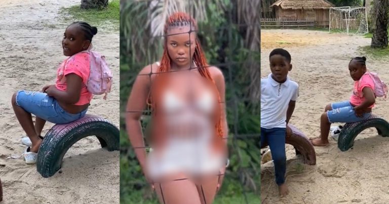 "It is not good for my eyes, you're showing your skin" - Moment little girl criticized a video vixen over the type of outfit she had on (VIDEO)