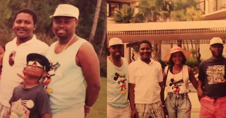 "Man was born with a silver spoon" – Nigerians react to throwback pictures of Davido, alongside his parents and Dangote