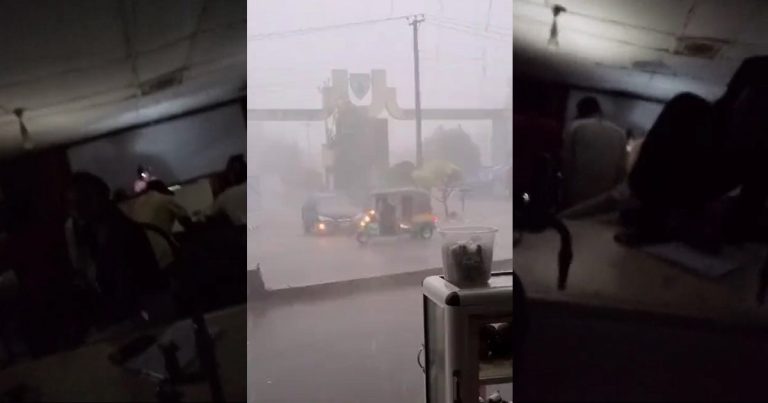 Netizens react to viral video of UNIJOS lecturer teaching despite heavy rainfall and dark clouds (VIDEO)