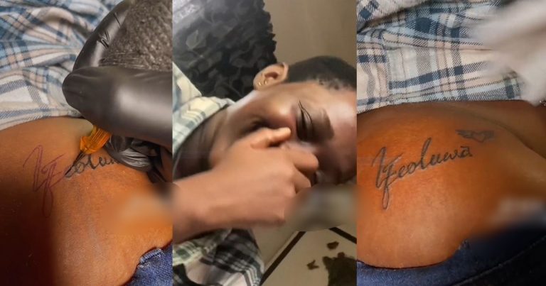 Nigerian Lady Takes Her Relationship To New Heights As She Gets A Permanent Tattoo Of Boyfriend's Name. (VIDEO)