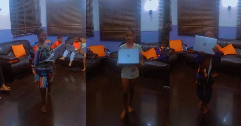 Nigerian Man Titled "Best Father Of The Year" As He Gifts His Six Kids Brand New Laptops (VIDEO)