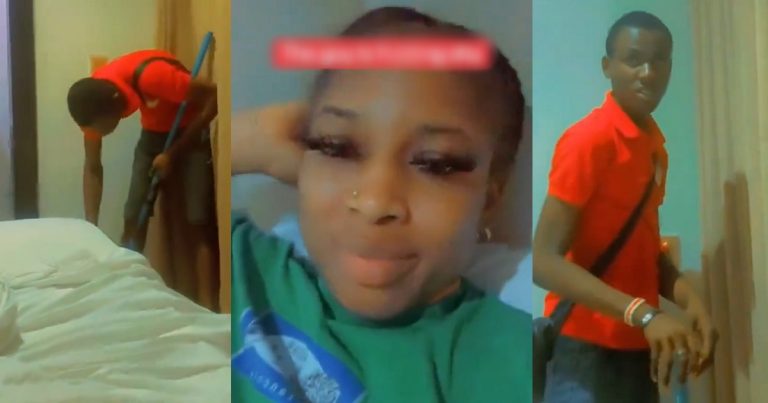 Nigerians criticize a lady for making passes at a hotel staff and recording him while at it (VIDEO)