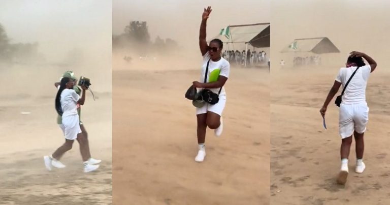 Sahara Desert In Nigeria" – Netizens React As Corper Shares Video Of Sudden Sandstorm Sweeping NYSC Camp (VIDEO)