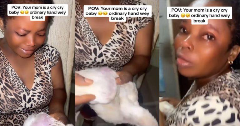 "Your papa marry last born" – Netizens react as a lady shows her mother crying because their fowl got injurǝd (VIDEO)