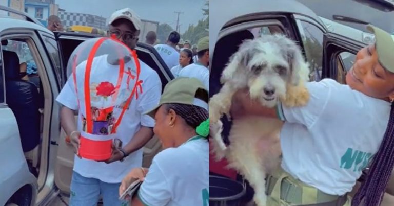 Female Corper Jubilates As Her Man And Dog Welcome Her After 3 Weeks In NYSC Orientation Camp (VIDEO)