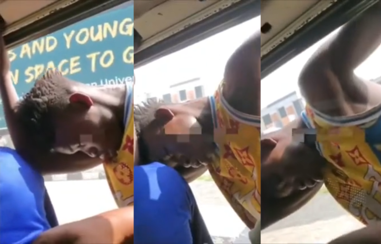 "Highness nah your mate?" – Passengers raise al@rm as conductor f@lls asleep on a moving commercial bus (VIDEO)