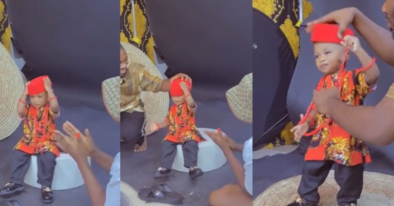 "Igwe no wan rule kingdom again" – Hilarious moment a toddler refuses to take picture for his 1year birthday photoshoot (WATCH)