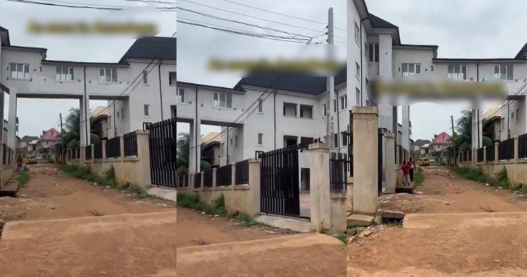 "Imagine house way geh over head bridge" – Man sh0cked after spotting a narrow passage connecting two buildings in Anambra (VIDEO)