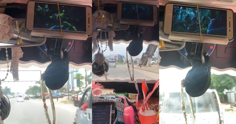 "Na you go Dey book bolt" – Lady astonished as she boards a public bus with customized TV cinema in Port Harcourt (VIDEO)