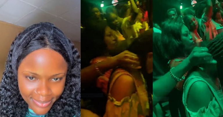 Nigerian Lady Stirs Reactions As She Sprays Perfume On A Random Club-Goer Due To Body Odor (VIDEO)