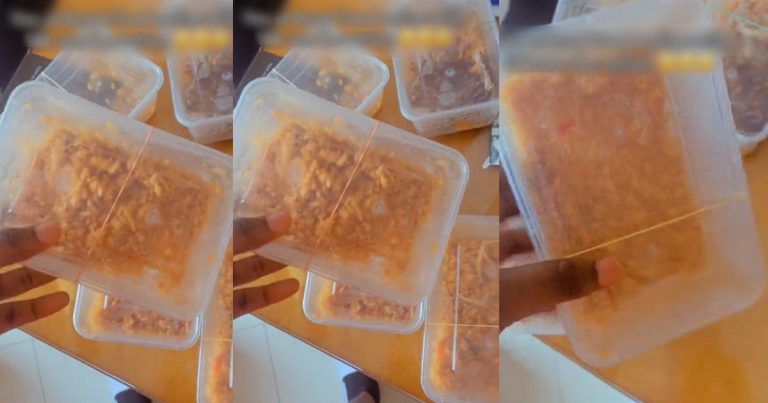 Nigerian lady left speechless as she shows off the portion of food an online food vendor sold to her for '18k' (VIDEO)