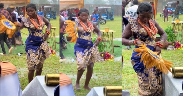 "Nothing can sp0il my shine" – Heartwarming moment as bride ignores pouring rain and dances beautifully on her wedding day