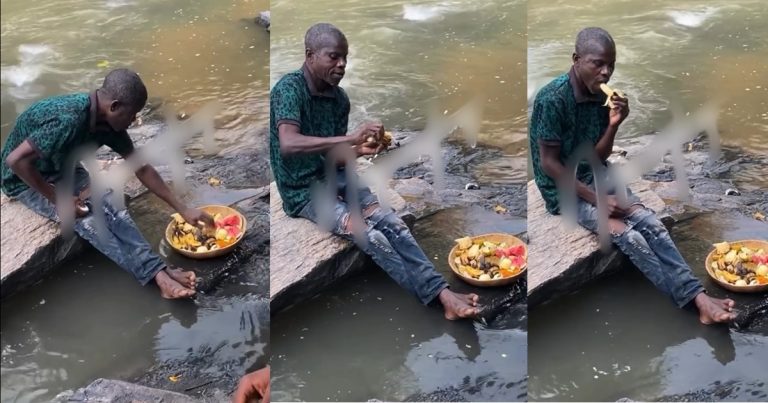 Sh0ck and outr@ge as man eats sacrif!ce meant for the gods (VIDEO)