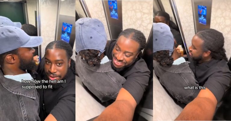 The size of an elevator had two men hug each other in necessity and caused worry among brotherhood (VIDEO)