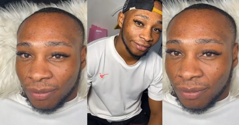 "Uncle stand up!" – Tongue Wags As Nigerian Man Undergoes Eyelash Extension (VIDEO)