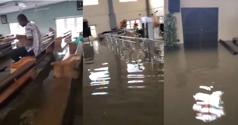 Video Of A Catholic Church in Lagos Floodǝd By Heavy Rainfall Raises Eyebrows (WATCH)