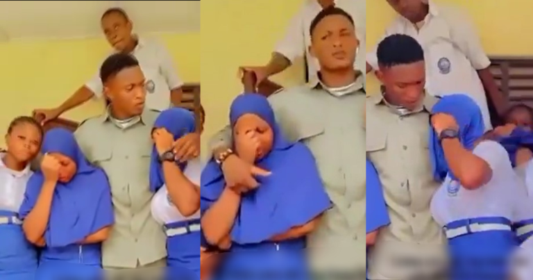 Viral video of female students weep!ng as male corper sets to leave their school stirs reactions online (WATCH)