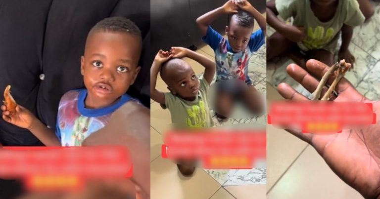 "What will I use to cook stew na ?"- Nigerian man r@ges as his sons devour a bowl of chicken without his consent (WATCH)