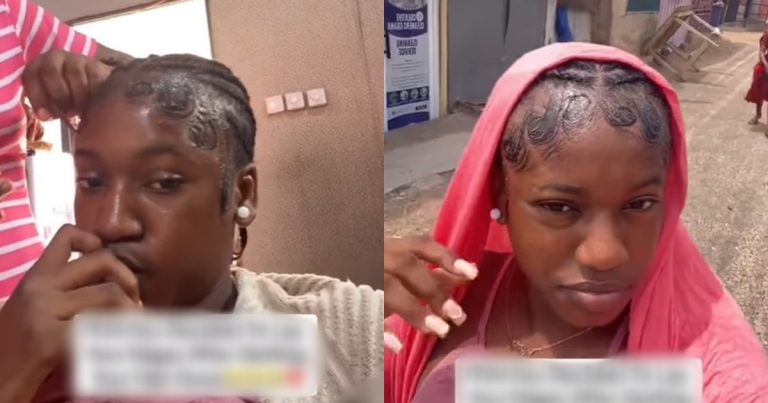 "Why did she draw mosquito coil" – Lady reveals the fascinating edges her hairdresser laid after weaving her hair (VIDEO)