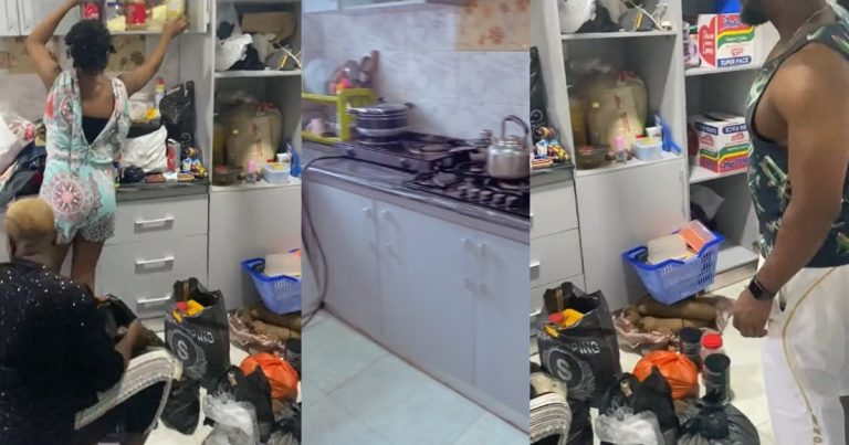 "mama with doings" – Lady rejoices as her mum transforms her kitchen after visiting for "Omugwo" (WATCH)