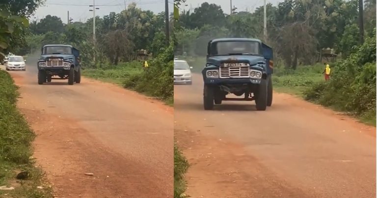 "Be like e get cross-eyes o" – Netizens react as truck moves sideways (WATCH)