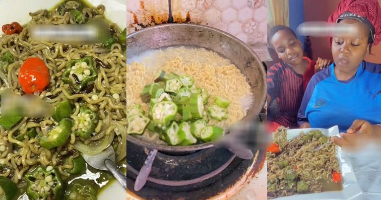 Lady Wow's Netizens With New Recipe, As She Prepares Noodles With Okra (VIDEO)