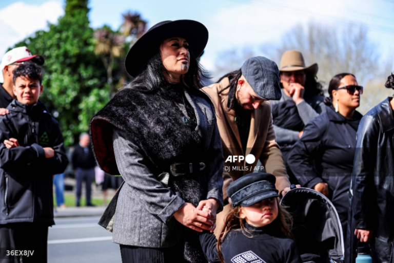 Members of the Maori Community gather after the news of the Maori King Kiingi Tuheitia’s death at the Turangawaewae Marae in Ngaruawahia, New Zealand on August 30, 2024.