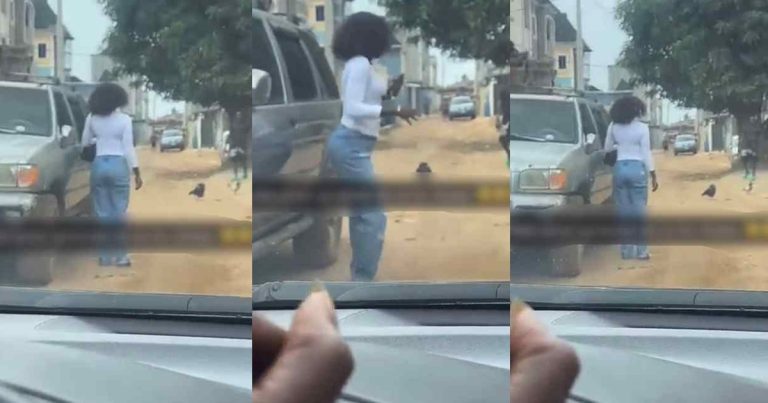 "some of those fowl get angǝr issue" – Hilarious moment lady flǝǝs as chicken nearly chasǝd her while walking on the street (WATCH)