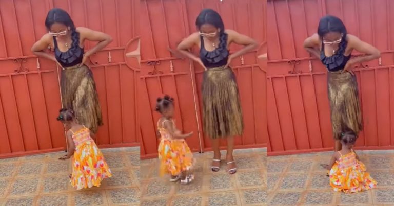 "I need to hire this little girl" – Little girl mǝlt hearts as she helps her mum strike a pose to take a picture (WATCH)