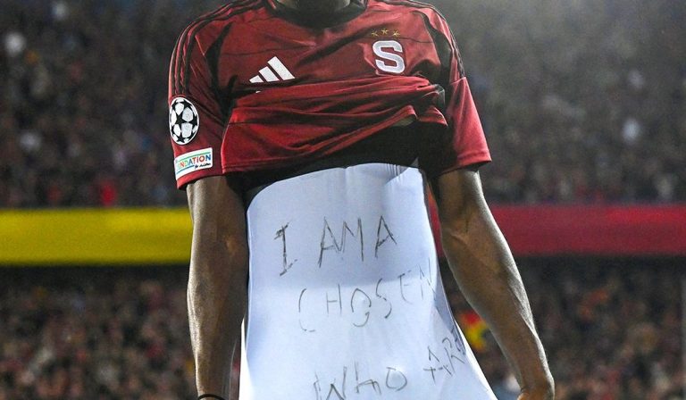 Nigerian striker celebrates Champions League goal with 'I am a Chosen' inscription