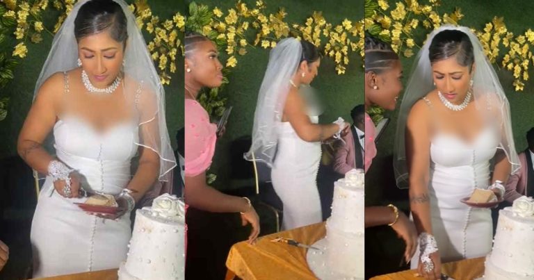 "No" - Moment Mauritian bride refuses to kneel to give her Nigerian groom cake at wedding (WATCH)