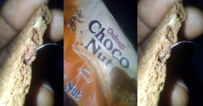 "What if it was a toddler eating the biscuit" – Nigerian lady fe@rs as she discovered a pin inside the biscuit she was eating (IMAGE)