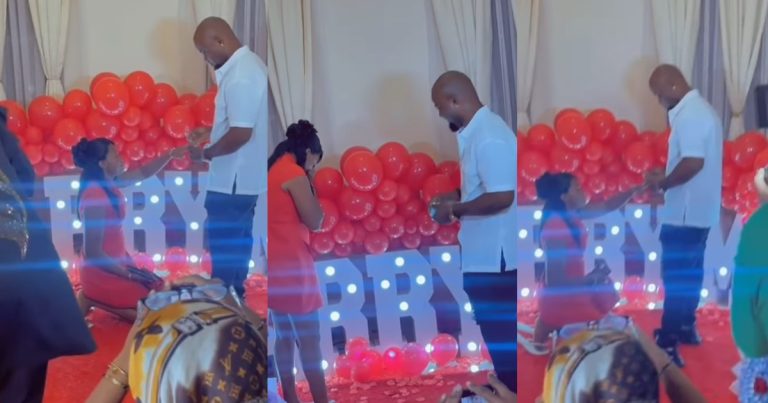 "Wonders shall never end" – Tongue Wags As Nigerian Lady Kneels To Accept Marriage Proposal Ring From Her Man (VIDEO)