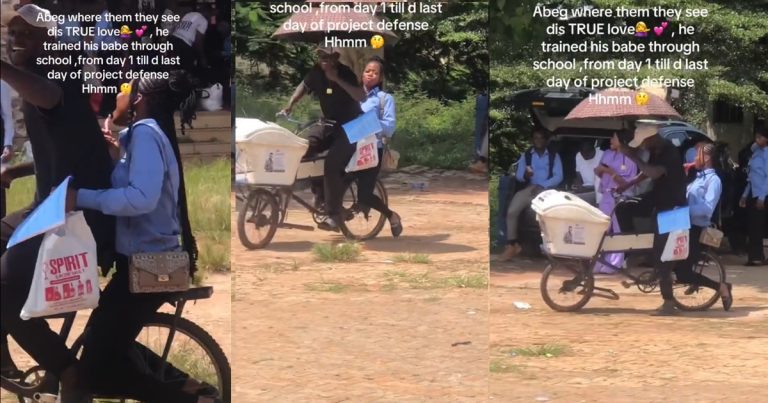 "Good girl dey pay" – Mobile ice-cream seller joyous as his girlfriend signs out of school (VIDEO)