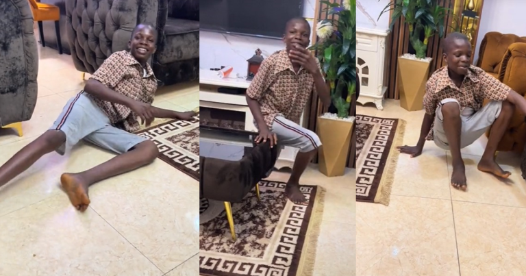 "He thought it was for my sister" – Young boy rolls on the floor as elder sister gifts him a brand new phone (WATCH)