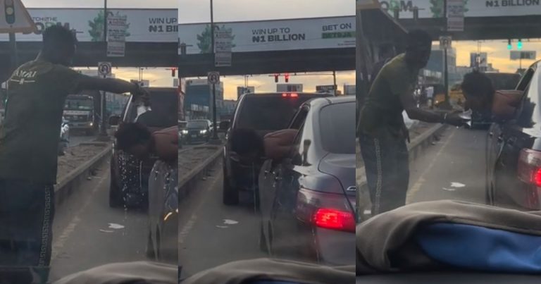 Heartwarming Moment Nigerian Man Assists Vom!ting Lady In Traffic Melt Hearts (VIDEO)