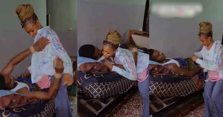 Lady celebrates with her man on the sick bed after Sign-Out (WATCH)