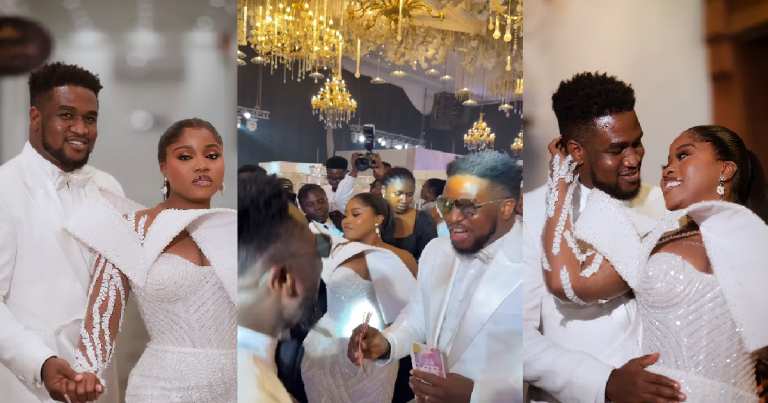 Mixed Reactions Trail Clips Of Veekee James Spraying Dollars At A Wedding While Her Husband, Femi Atere Sprayed Naira (WATCH)