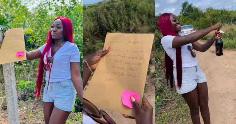 Nigerian man raises the bar as he gifts his girlfriend a plot of land for her birthday (VIDEO)