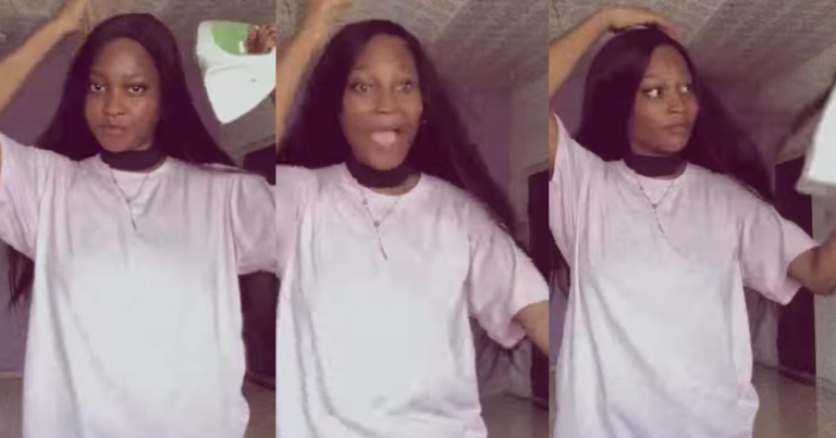 "That's a f@ke hair and iron is too h0t" – Lady losɘs hair while straightening wig with electric iron (WATCH)