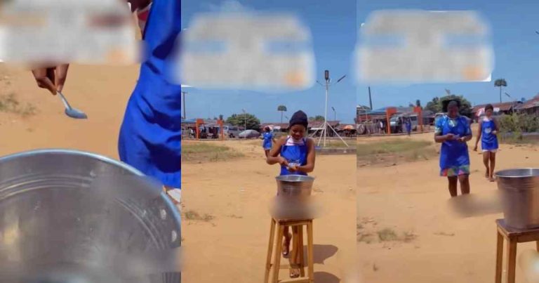 "Call me a w!cked boss" – Tongue wags as caterer d!sciplines apprentices with spoon-water fetching task for not completing the assignment (WATCH)