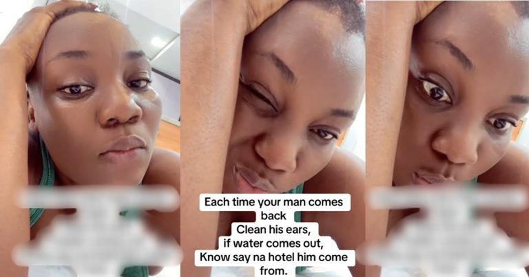 "Each time your man comes back, clean his ears. If water comes out, know say na hotel him come from" – Lady drops update (VIDEO)