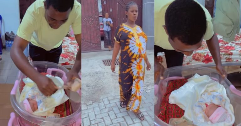 Heartwarming moment an overjoyed father sprayed his new born twins with Naira notes (WATCH)