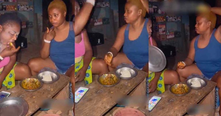 "Na why I prefer to eat with my Dad" – Lady gets be@ten by her mother during dinner for grabbing meat first (Watch)