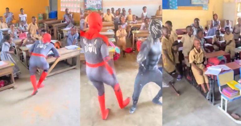 "These kids will never forget this day" – Pupils go w!ld as Spider-Man and Black Panther pays surprise visit to primary school (WATCH)