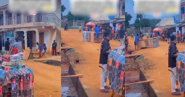 "he rolled his cross by him self" – Man seizes 'expensive' business kiosk from girlfriend over inf!delity in Igbesa (WATCH)