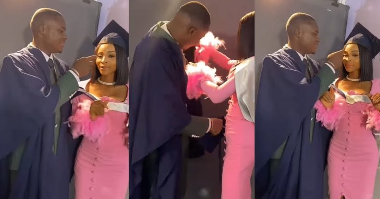 "He bagged TWO degrees" – Nigerian lady and her man celebrate as they graduate university together (WATCH)